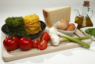 Close-up of chopped vegetables on cutting board