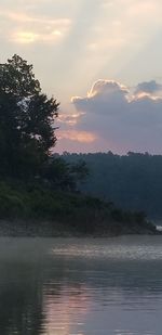 Scenic view of lake against sky at sunset