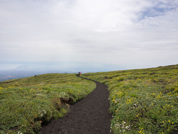 Scenic view of land and sea against sky