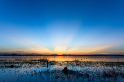 Scenic view of lake against sky during sunset