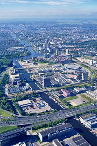 Aerial view of office buildings in amstel, omval and overamstel