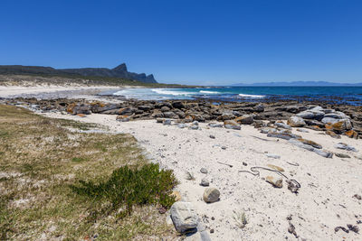 View of small beach covered with rocks and sand located at cape peninsula park, atlantic seaboard 