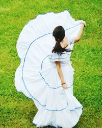 High angle view of woman on field