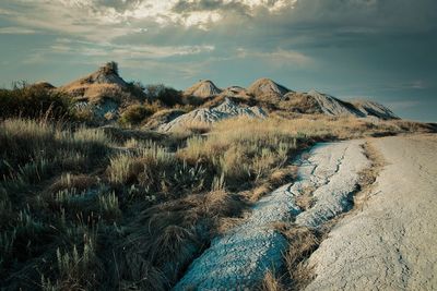 Scenic view of land against sky