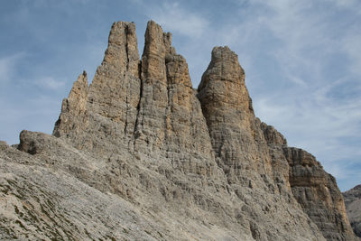 Low angle view of rock formations against sky