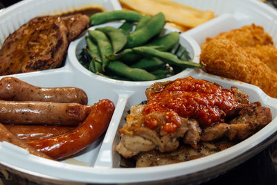 View of variety of food in one plate