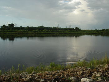 Scenic view of lake against sky