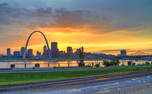 View of cityscape against sky during sunset