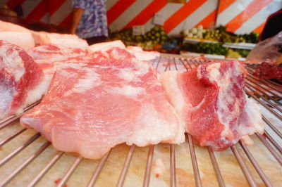 High angle view of meat on table