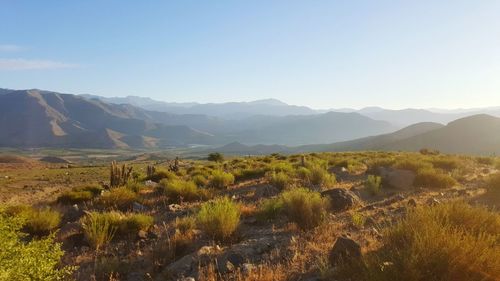 Scenic view of mountains against clear sky