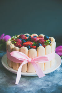 Close-up of dessert on table