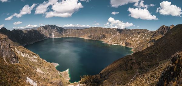 Scenic view over lake inside volcanic crater