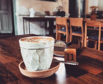 Close-up of coffee served on table