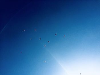 Low angle view of birds flying in sky