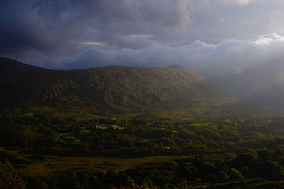 Scenic view of landscape against dramatic sky