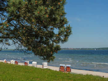 Scenic view of sea against clear sky