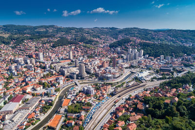 High angle view of townscape against sky