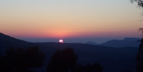 Scenic view of silhouette mountains against sky during sunset