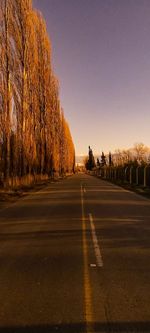 Empty road along trees and against sky