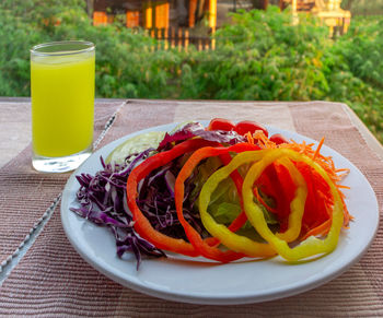 Close-up of juice served on table