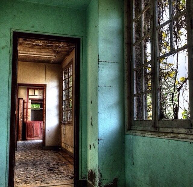 architecture, built structure, door, window, indoors, house, closed, building exterior, entrance, old, building, residential structure, doorway, wall, no people, wall - building feature, abandoned, open, day, residential building