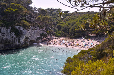 High angle view of people on beach