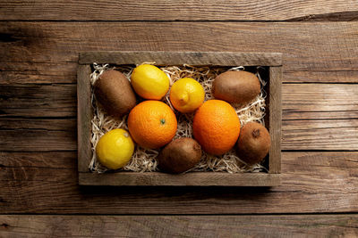 High angle view of fruits in crate
