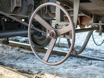 Close-up of old railroad track