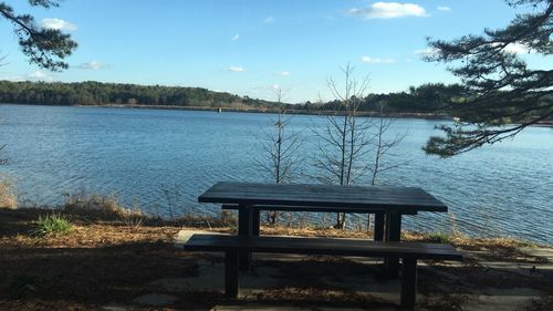 Scenic view of calm lake against sky