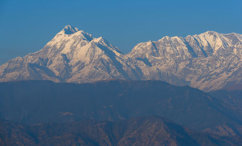 Scenic view of snowcapped mountains against sky