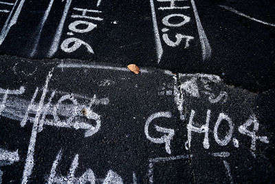 High angle view of text on road