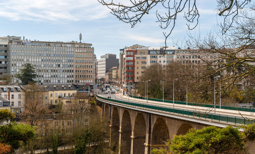 View of buildings in city against sky