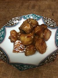 High angle view of food in plate on table