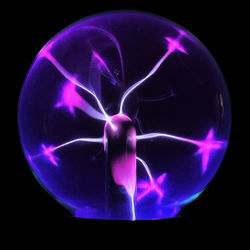 Close-up of illuminated crystal ball against black background