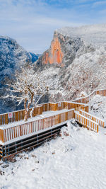 Scenic view of snowcapped mountains against sky