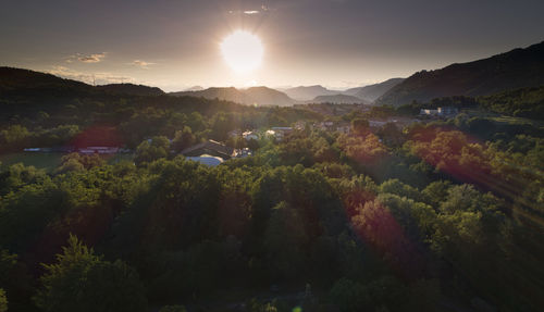 Scenic view of mountains against sky during sunset