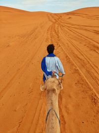 Rear view of man riding in desert