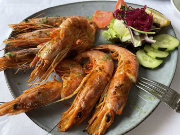 View of meal served in plate, shrimp 