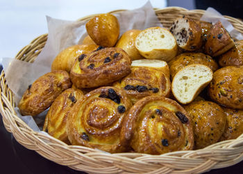 High angle view of bread in basket