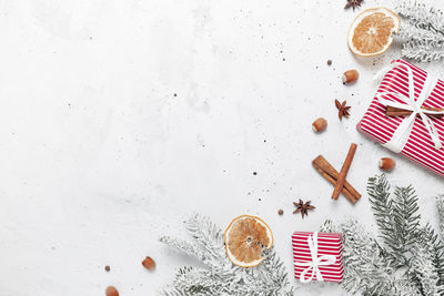 High angle view of cookies on table