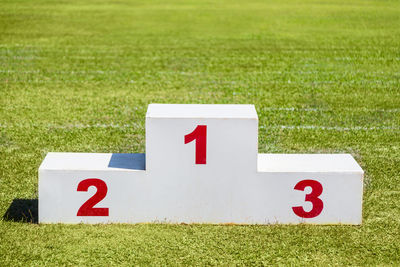 Winners podium on grassy field