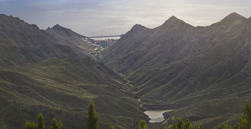 High angle view of valley against sky