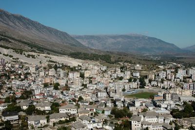 High angle view of townscape against sky