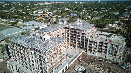 High angle view of buildings in city