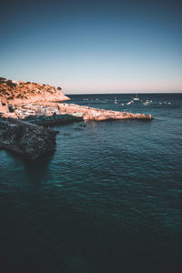 Scenic view of sea against clear sky