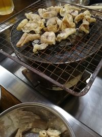 High angle view of meat on table