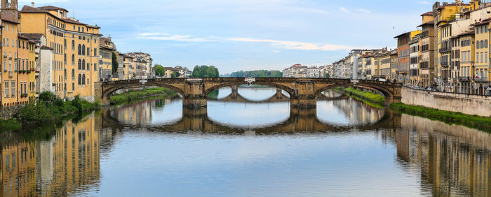 Bridge over river along buildings