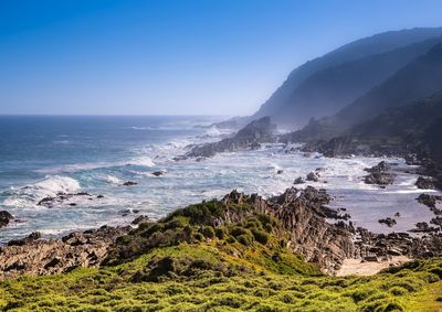 Scenic view of sea against clear sky