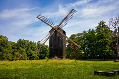 Windmill farm at dawn in holland. sunrise windmill farm scene.