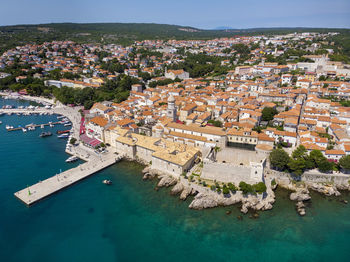 High angle view of buildings in city